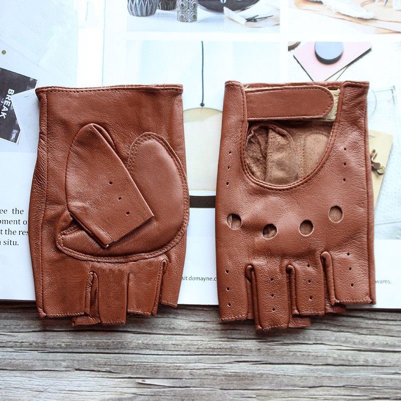 Leather Driving Glove - New Women's Sheepskin Half Finger Gloves
